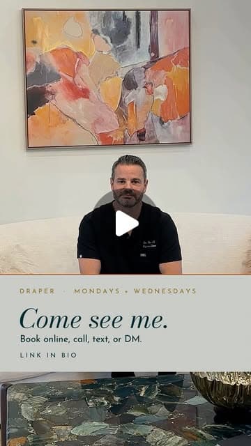 Instagram post: Ben Tracy, MD, in the Draper clinic, with the words Come see me. Book online, call, text, or DM.