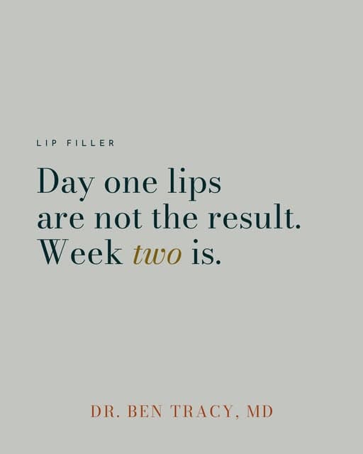 Instagram post: Text card reading Day one lips are not the result. Week two is.